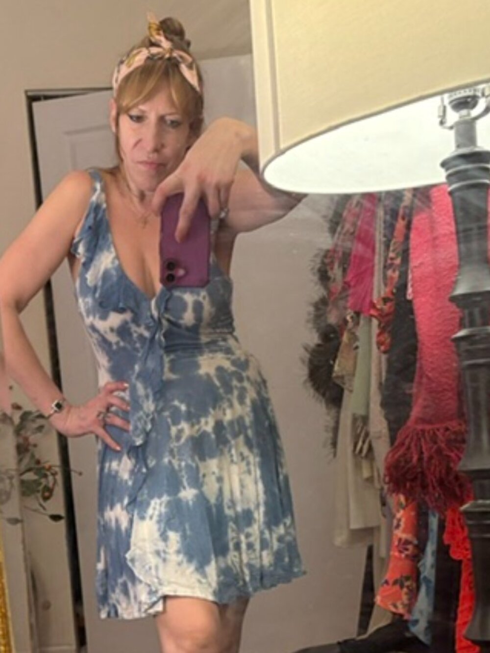 Gypsy 05 Tie Dye Fauz Wrap Ruffle Dress, Sz S